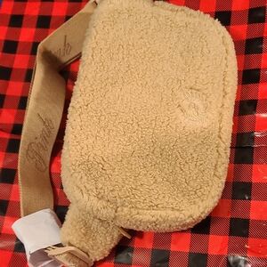Sherpa Crossbody TAN Fannypack Bag By Victoria Secret PINK NWT